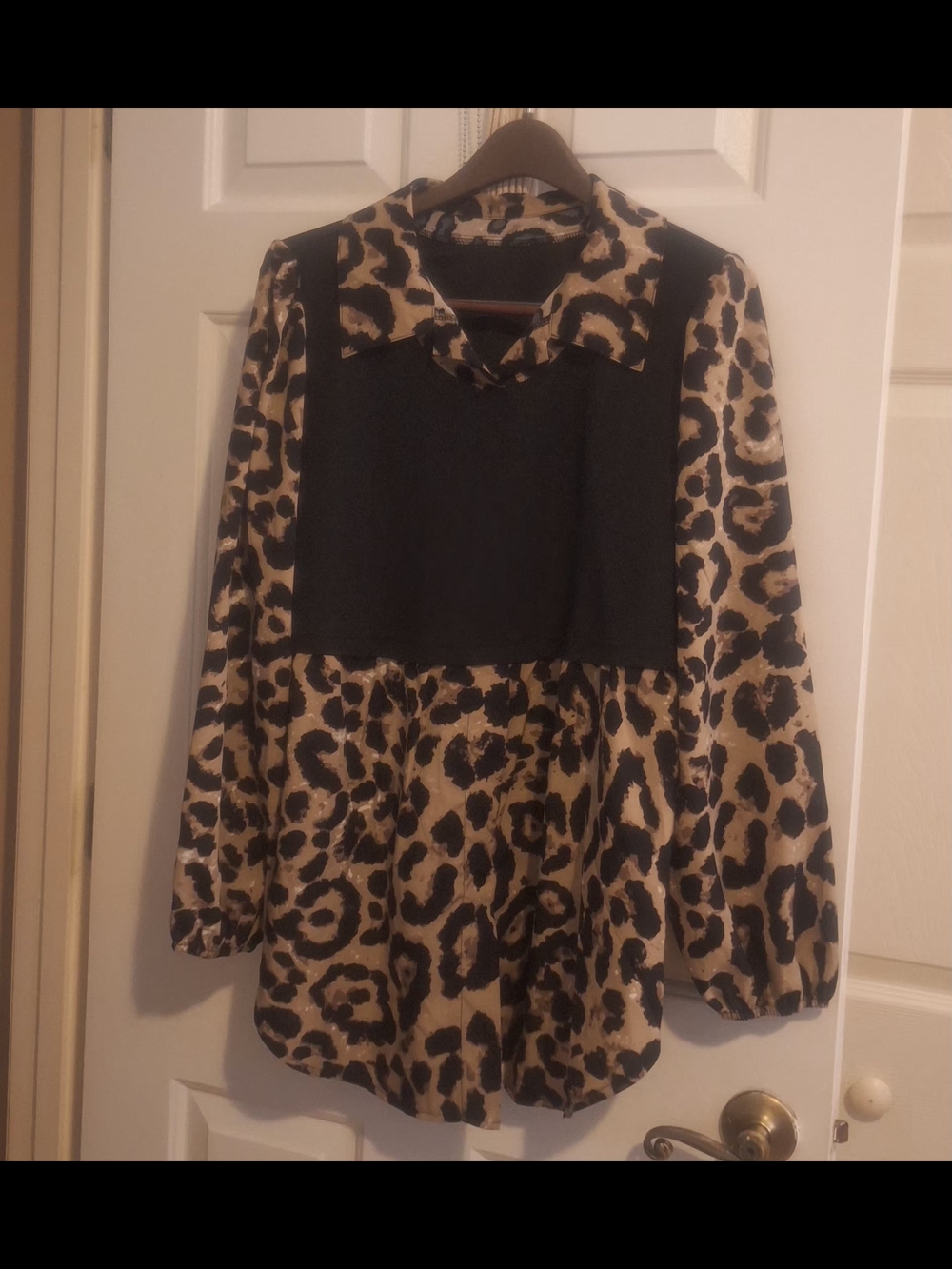 SHEIN Black and Tan Leopard Print Blouse